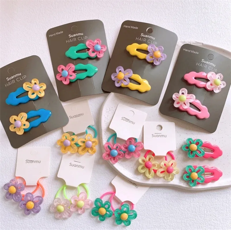 1 Pair New Korean Sweet Girl Princess Cloud BB Clip Hair Accessories Fashion Children's Cute Colorful Flower Hair Rope Headwear