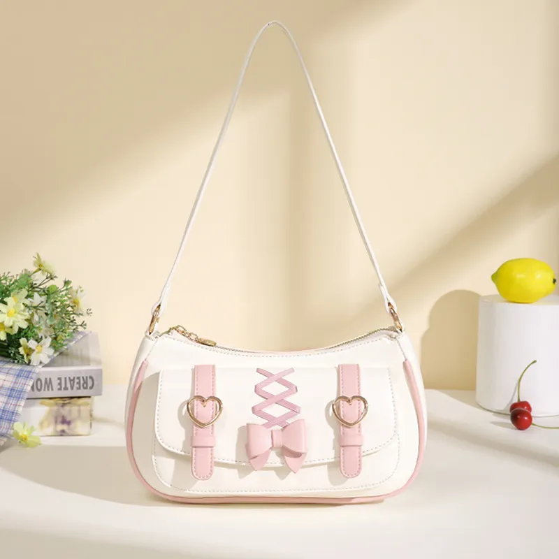 イブニングバッグMbti Lolita Tas Bahu Untuk Wanita Lucu Busur JK Manis Dan Kawaii Lipstik Dompet Tangan Semua Cocok Kulit Ketiak Kantung 230516