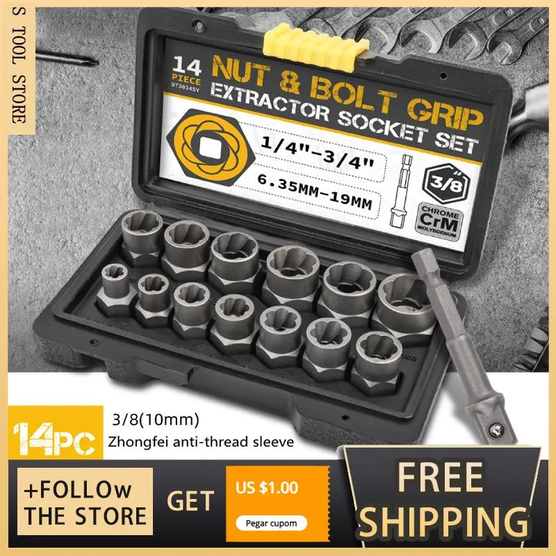 Contactdozen HiSpec 14pc Nut and Bolt Extractor Damaged Impact Socket Tool Set Remover Set Bolt Nut Removal Socket Tool 3/8 Inch