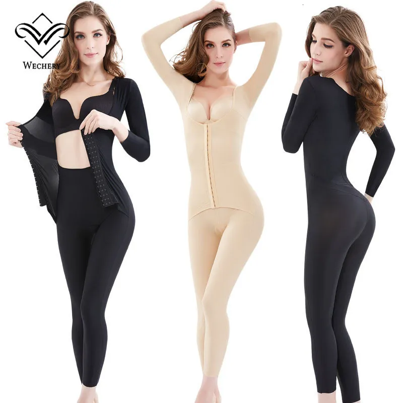 Waist Tummy Shaper Wechery Body Shaper Women's Slimming Full Length Bodysuit Long Sleeve Faja Female Shapewear Plus Size Underwear for Women 230516