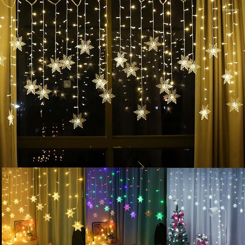 Décorations de noël LED flocons de neige guirlande rideau chaîne fée lumières ornements suspendus pour la maison Noel Navidad année 2023