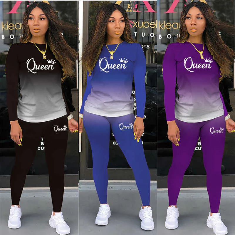 Kvinnors tvådelade byxor Två stycken Set Women Workout Suits set Queen Printed Hoodie Pants Sweatshirt Set Sports Suit for Women Verio P230516