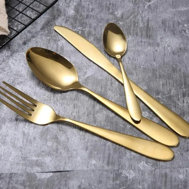 Guldkärl Set Spoon Fork Knife Spoon Frosted Gold rostfritt stål Mat Western Tabellery Cotlary Dinnerwaret2i5757