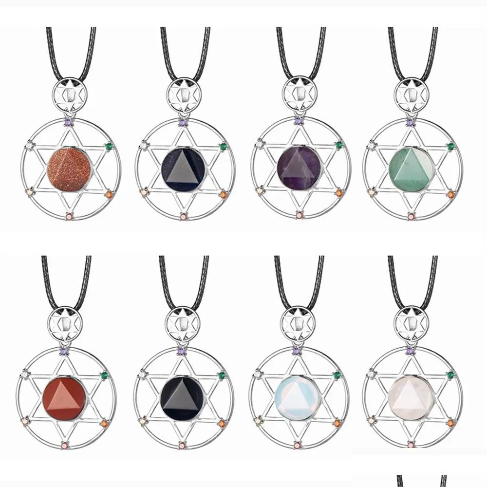 Pendant Necklaces Sterling Sier Hexagram Star Necklace Cut Crystal Stone David Stars Shield Hexagrams Double Layer Diamond Jewelry D Dhmti