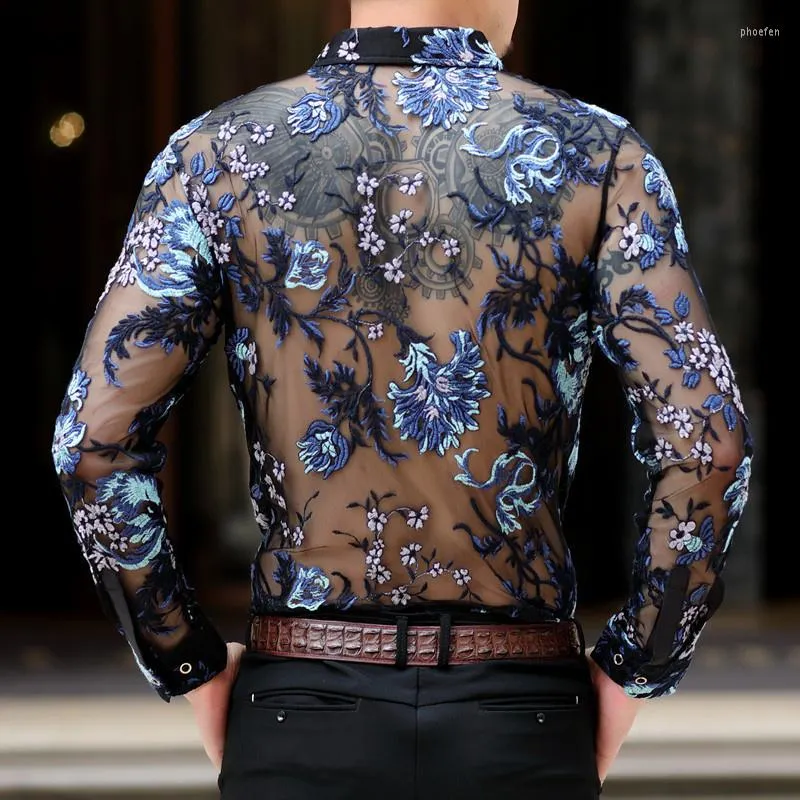 Camisas Casuales De Los Hombres Camisa Transparente De Lujo Hombres Chemise Homme Sexy See Through Mesh 4xl Bordado Lace Club Party Floral De 27 48 DHgate