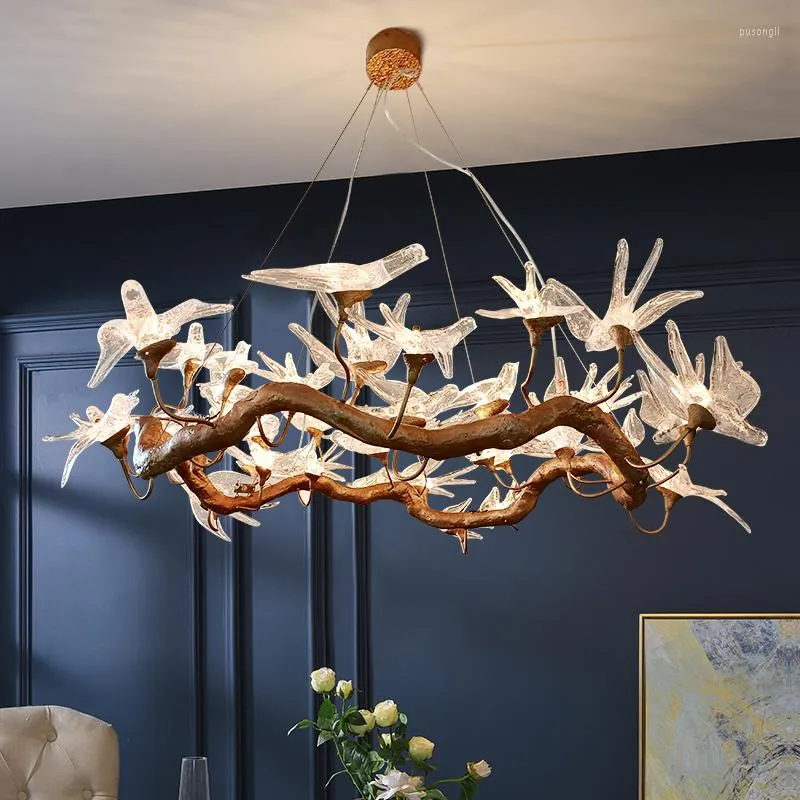 Lampes suspendues All Copper Light Luxury Bird Chandelier American Stairwell Lampe décorative Magasin de vêtements Fenêtre Creative Engineering