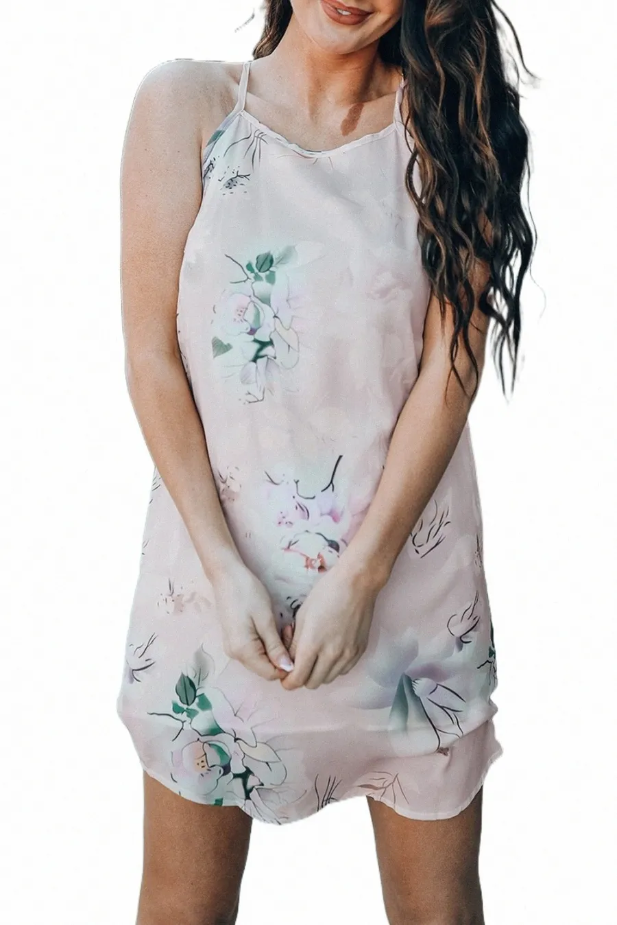 summer Floral Print Pink Sleeveless Dress 2023 Hot New E96L#