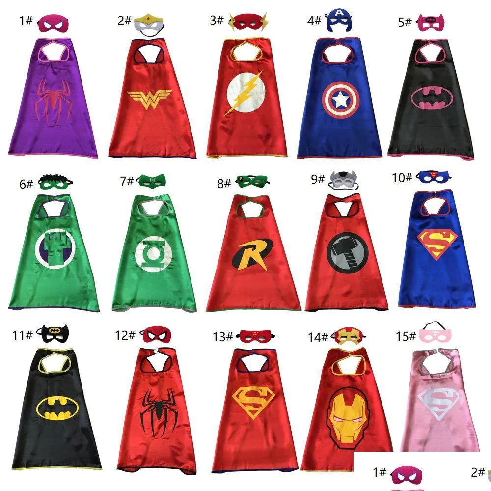 Tema Costume 15 Disegni Onelayer Halloween Natale Supereroe Cape Costumi per bambini Bambini Film Cartoon Cosplay Festa di compleanno Dhh6G