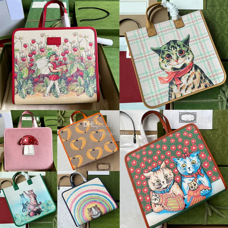 Bolsos pequeños de moda doble g para niños, niñas, diseñador, gato, bolsos de mano, bolsos de lona para mujer, mini monedero, bolso cuadrado de plátano