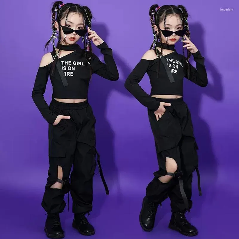 Girls Black Crop Top And Cargo Pants Set Back For Jazz Dance, Hip Hop  Performance, And Modern Kpop Outfits BL10604 From Beverlery, $38