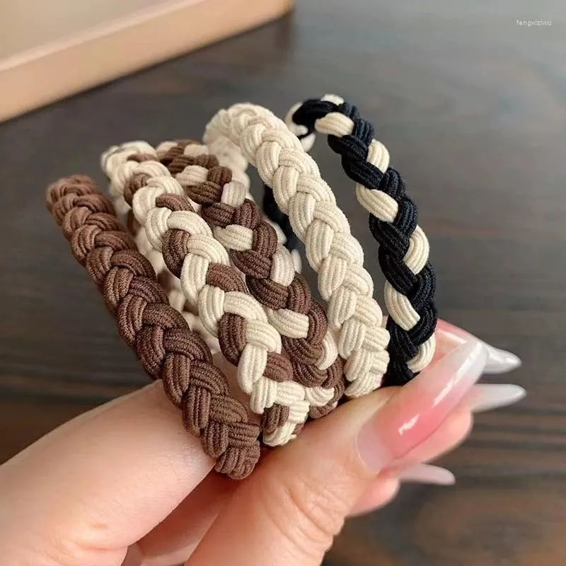 Accessori per capelli Colore del tè al latte Coil Braid Rope Semplice versione coreana Fascia in pelle Fascia per la testa da donna ad alta elasticità