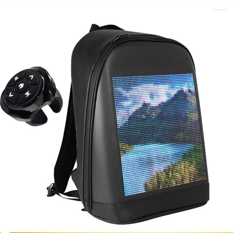 Backpack Remote Control Les signaux Turn Fonction pour Bycicle Smart LED Mesh Pix Affichage publicitaire Light Outdoor Climb Sac