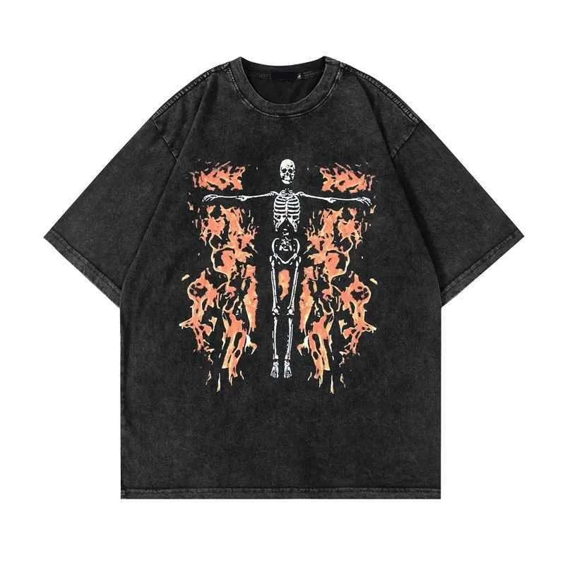 Wholesale Vintage Skull Skeleton Angel Graphic Print Mens T Shirt  Streetwear Hip Hop Punk Gothic Washed Tee From Baofu002, $26.39 | DHgate.Com