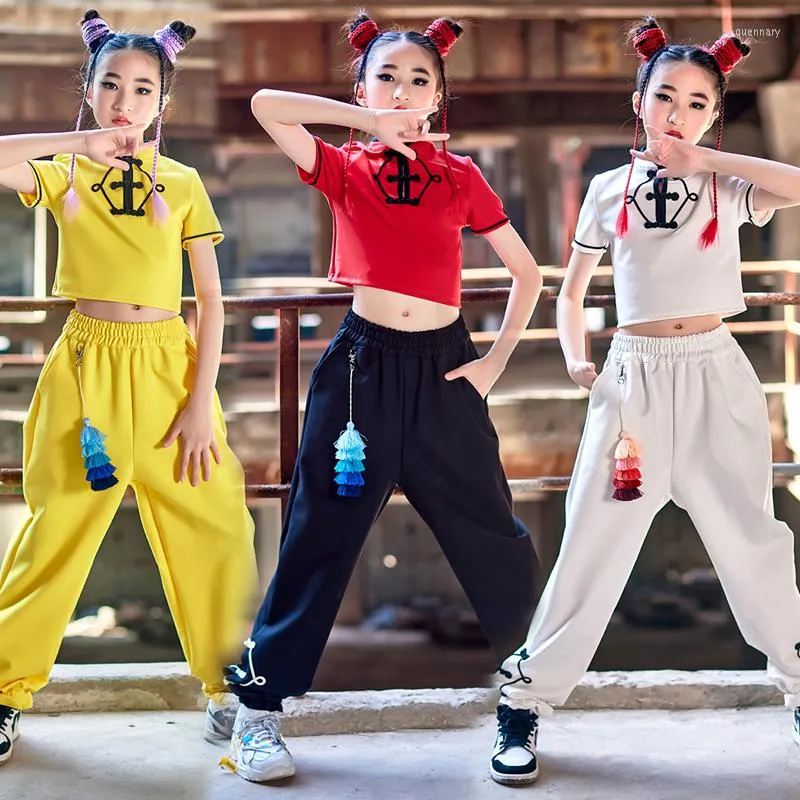 Scene Wear Chinese Style Girls Clothes Jazz Dance Hip Hop Costume Summer Crop Tops Pants Concert Festival Performance Outfit Kids BL8228