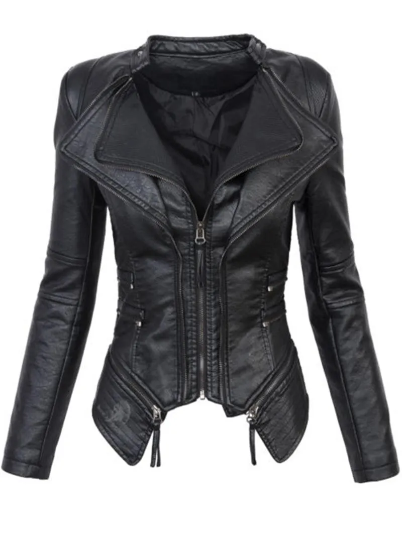 Femmes cuir Faux PU gothique veste 2023 femmes hiver automne fermeture éclair moto manteaux court noir survêtement