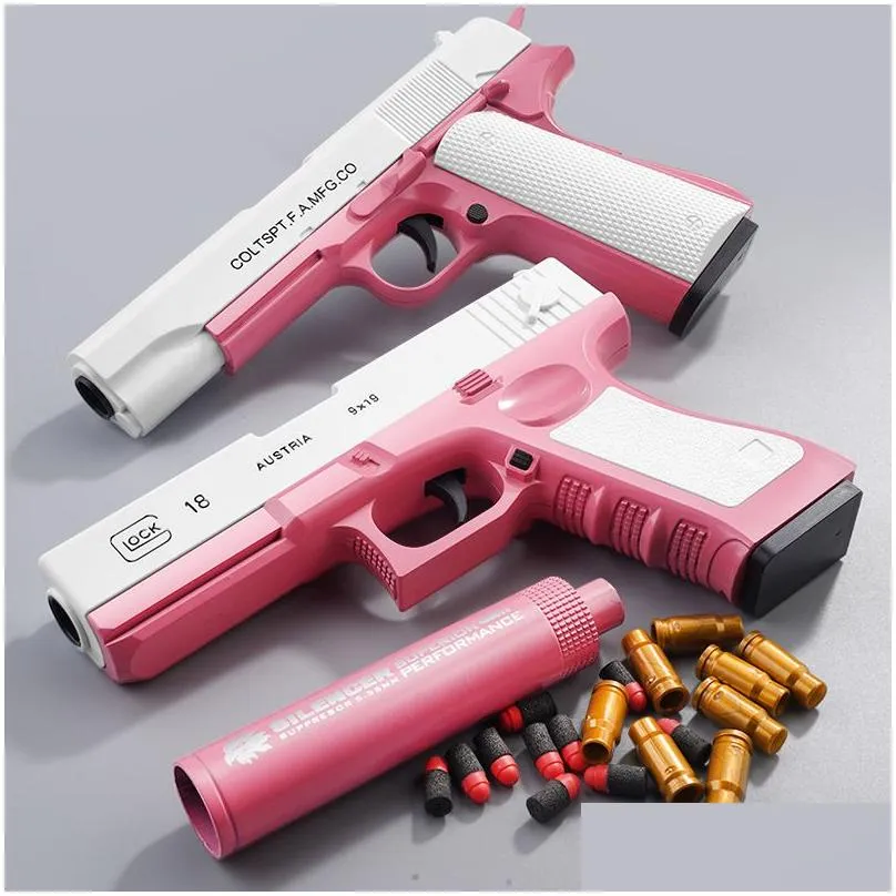 m1911 eva soft bullet foam darts blaster toy gun pistol manual shooting pink launcher with silencer for children kids boys birthday