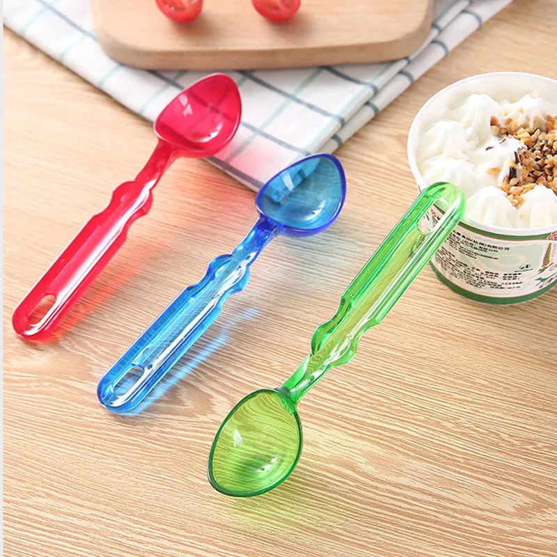 200Pcs/Lot Red Blue Green Transparent Plastic Ice cream Spoon Fruit Scoop Milk Powder Scoop Wholesale