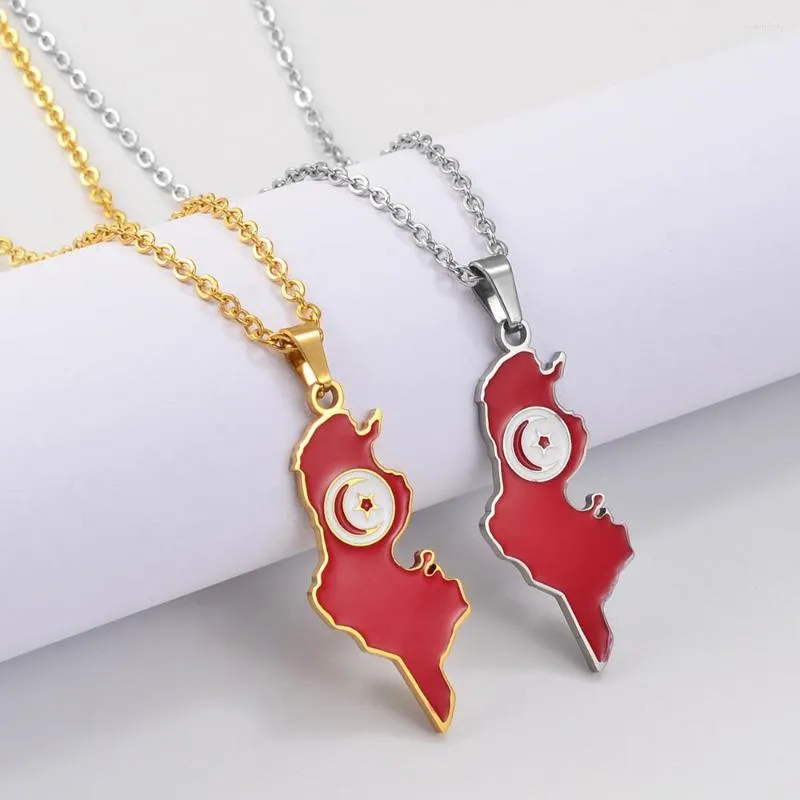 Подвесные ожерелья Anniyo Тунис Карта Флаг Флаг Тунисский Шарм Ювелирные изделия из нержавеющей стали #300101