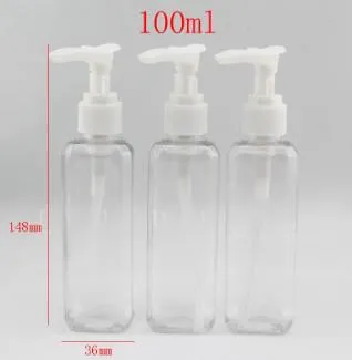 100ml x 50オールマッチ透明な透明なスクエアローションポンププラスチックペットボトル容器、空のスプレークリームポンプボトル、ローションボトル