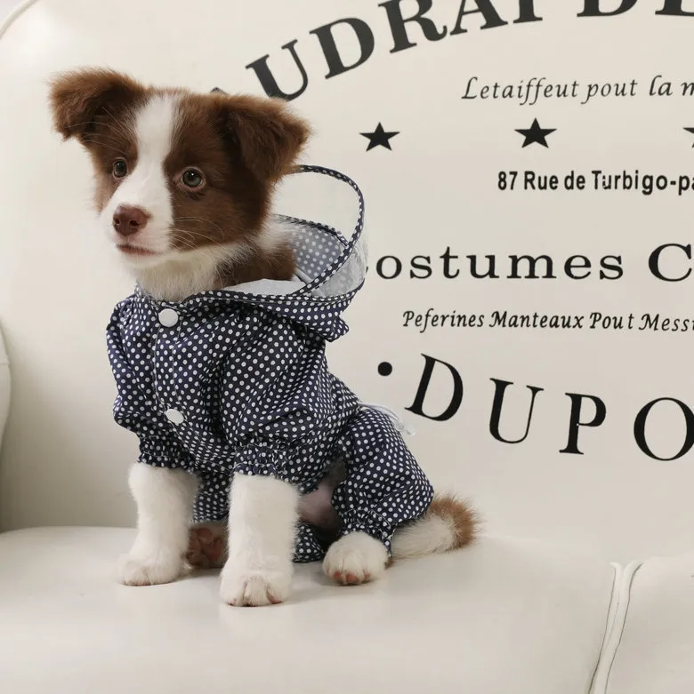 Cute Dog Raincoat Polka Dot Waterproof Dog Rain Jacket Dog Raincoats with Leash Hole for Small Medium Dogs Puppy