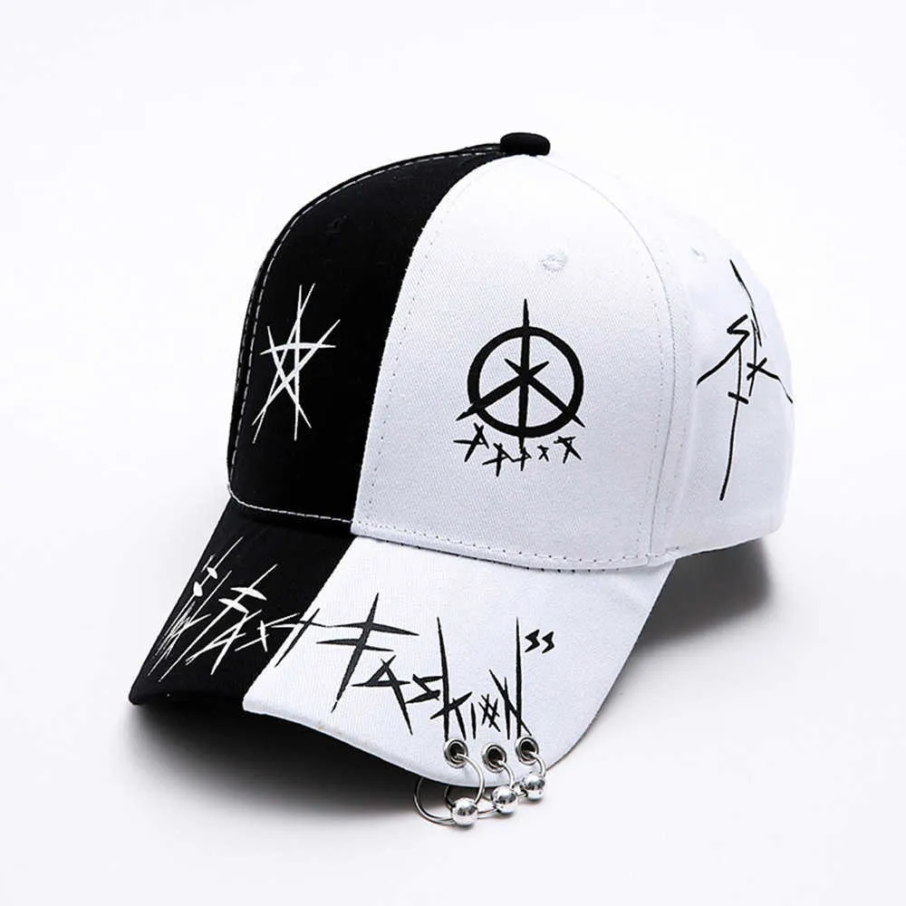 New Fashion Men Women Baseball Cap With Rings Hip Hop Graffiti Printing Snapback Sports Lovers Black White Dance Dad Hat EP0170 (4)