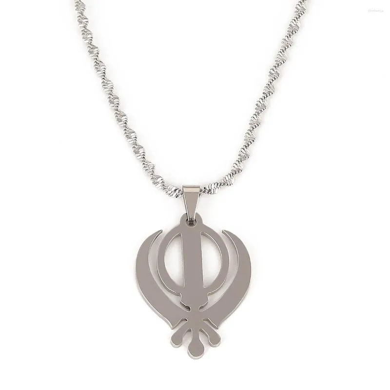 Kedjor etniskt rostfritt stål sikhism hänge halsband guld silver färg sikh khanda söta smycken