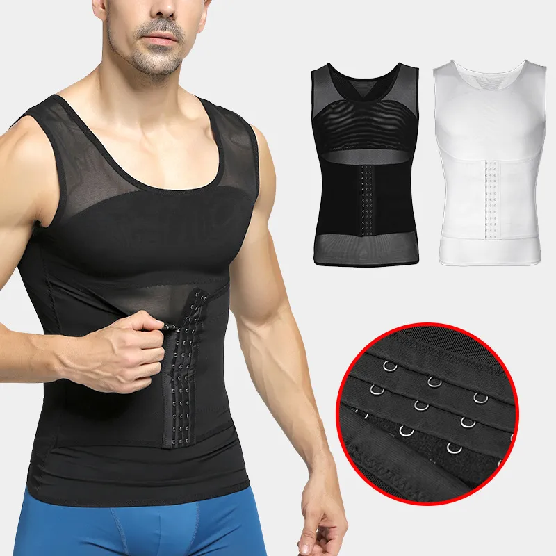 Waist Tummy Shaper Body Shaper Compression Vest Men's Waist Trainer Trimmer Belt Invisible Mesh Corset Top Belly Control Fitness Slimming Shapewear 230516