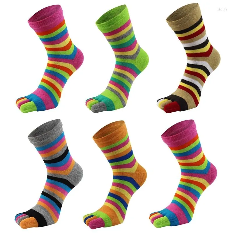 Colorful Striped Cotton Ankle Socks For Women Breathable, Five