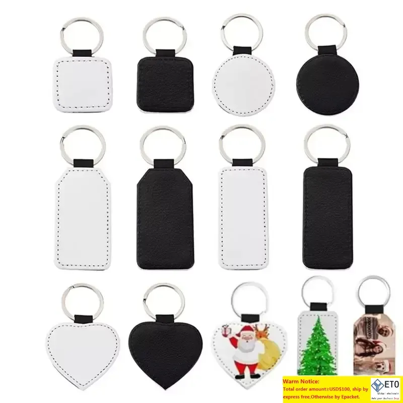 Favor de presente sublimação em branco PU Keychain de couro com anel de metal key transferência de calor impressa de um lado para os chaveiros de Natal