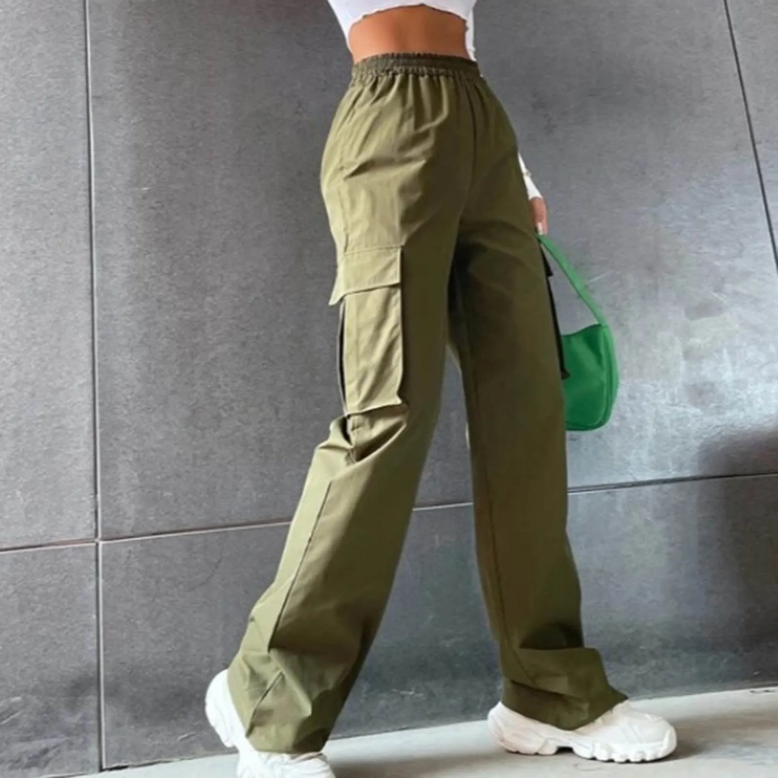 Plus Size Womens Cargo Pants With Belt, High Waisted Wide Leg