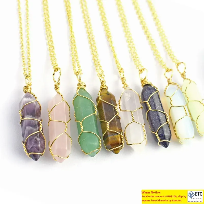 Necklace Jewelry pendant Healing Crystals Amethyst Rose Quartz Bead Chakra Point Women Men Natural Stone Pendants Leather Necklaces