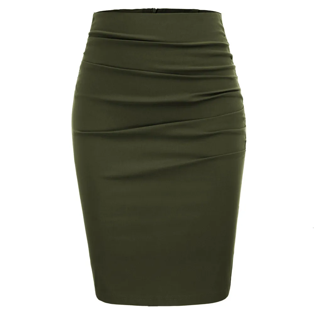 Saias Ladies Retro Pure Color Rouched Front Hips embrulhado saia lápis Skirt Slim Fit 230516