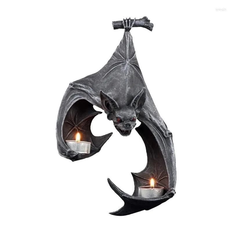 Portacandele Pipistrello Supporto per montaggio a parete Sconce Tealight Stand Artigianato in resina per soggiorno Bagno Cortile Decorazioni per la casa