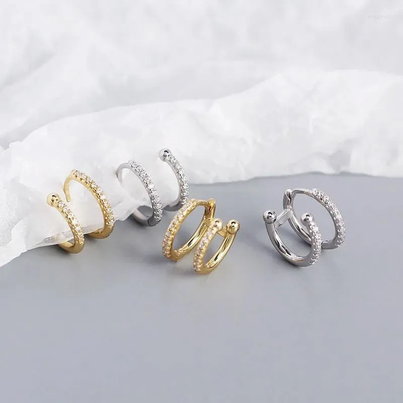 Hoop Earrings Vintage Gold Color Metal Crystal Hoops Small Circle Double Layer For Women Girls Korean Fashion Jewelry