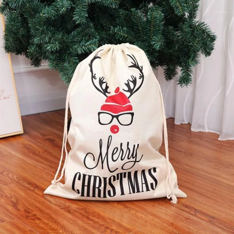 Kerstdecoraties Grote print Hessian knapzak tuniek cadeaubas snoep appel