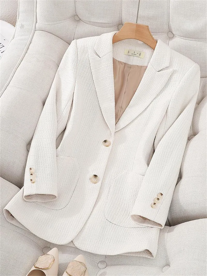 Damenanzüge Mode Frauen Blazer 2023 in Beige Langarm Einreiher Taschenjacke Büro Dame Business Arbeitskleidung Formal