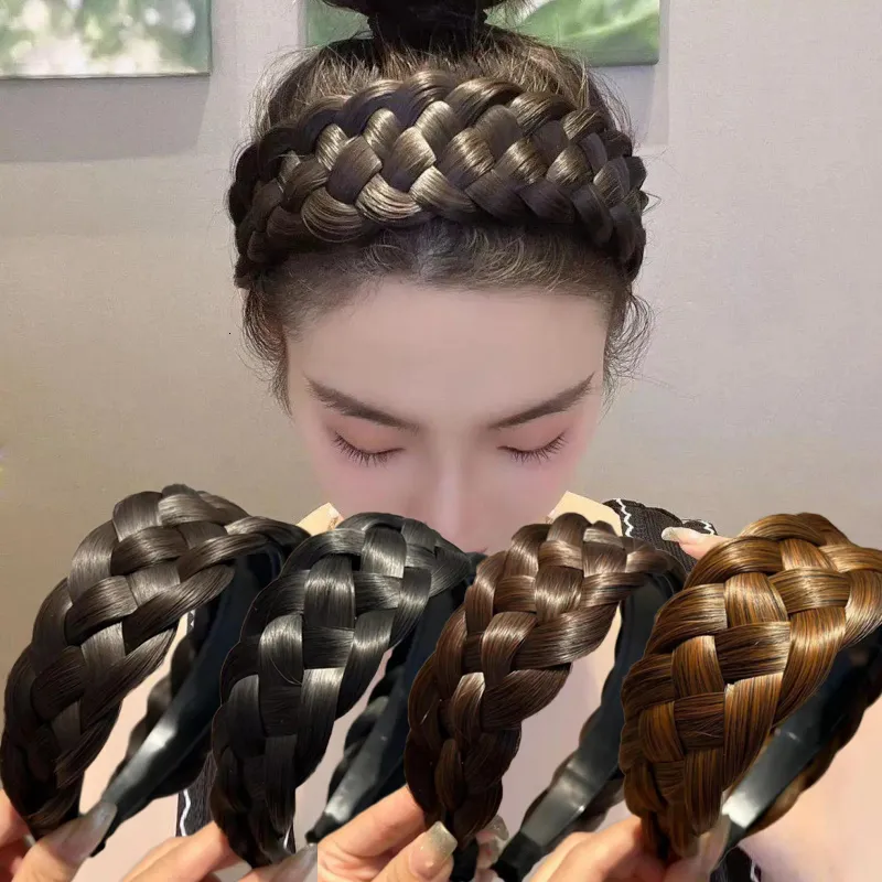 ヘアラバーバンド女性ワイドウィッグツイスト編組ヘアバンドファッション非スライップブレードヘアアクセサリー