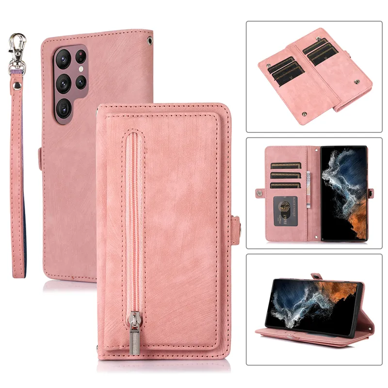 Crossbody Magnetic Flip Vogue -telefoonhoes voor iPhone 14 13 12 Pro Max Samsung Galaxy S23 Ultra S22 plus S21 5G S20 S21FE S20FE 9 Kaartslots Lederen portemonnee kettingschaal