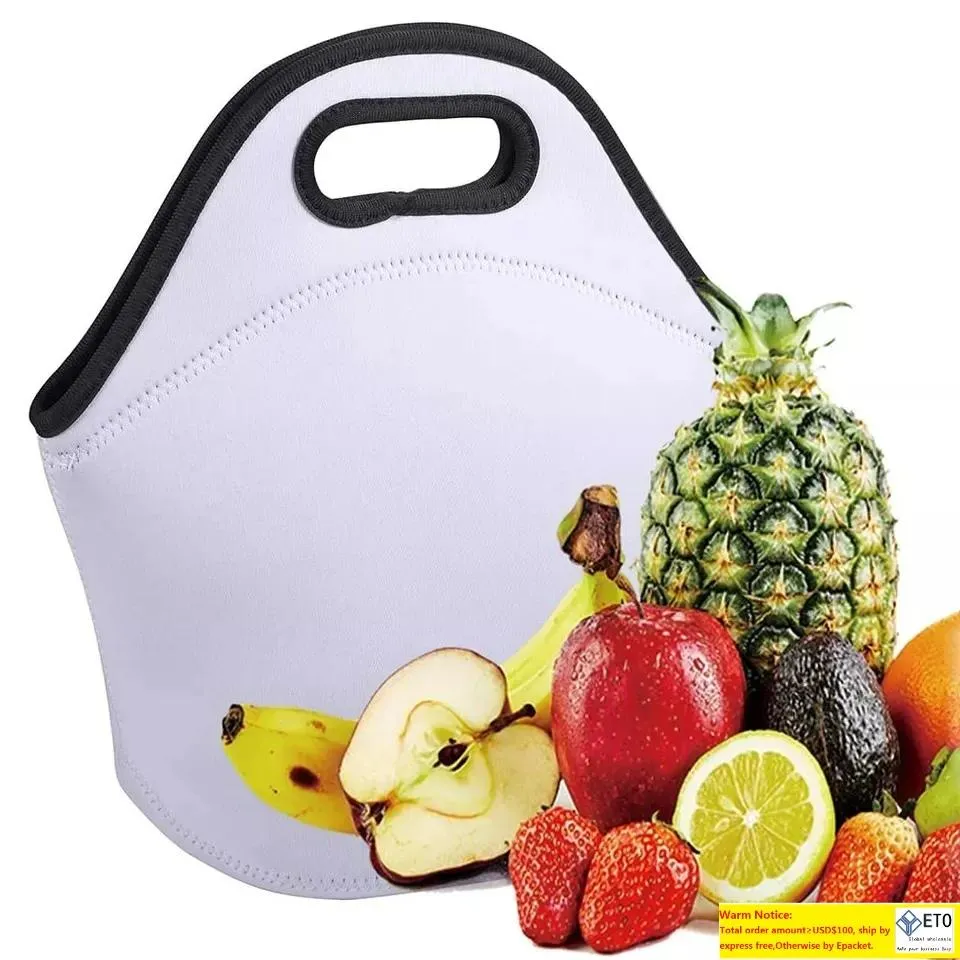 Lancheira de sublimação em branco de neoprene com zíper reutilizável à prova d'água reutilizável lancheira térmica Bolsas para estudantes