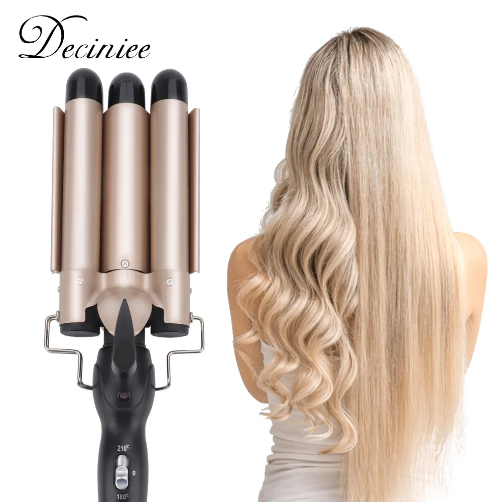 Curling Irons 3Barrel Curling Iron 2532mm Heats Up Fast Tourmaline Ceramic Triple Barrels Beach Waves Curling Iron Egg Roll Hair Styling Tool 230517