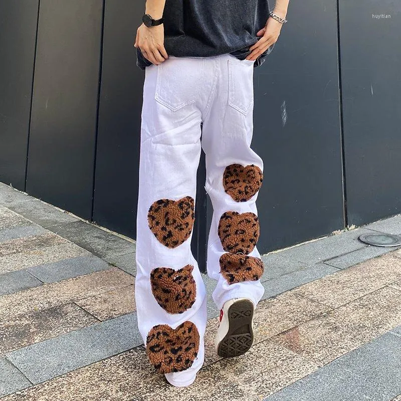 DHgate.com:Leopard Embroidery White Jeans for Men and Women