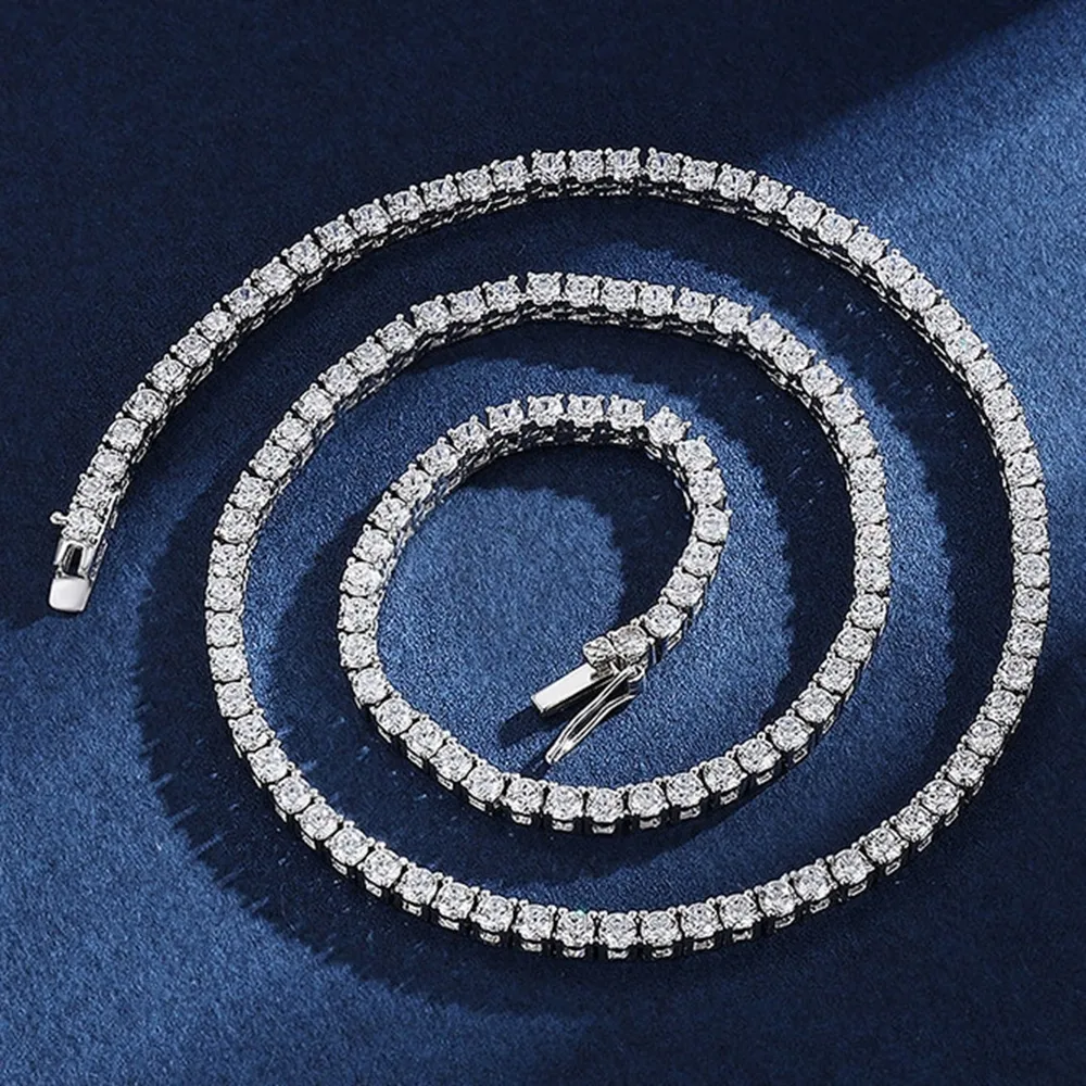 Подвесные ожерелья хип -хоп теннисный ожерелье 5 -мм созданное драгоценное камень унисекс базовый теннисная цепная колье из чистого украшения оптом 230516