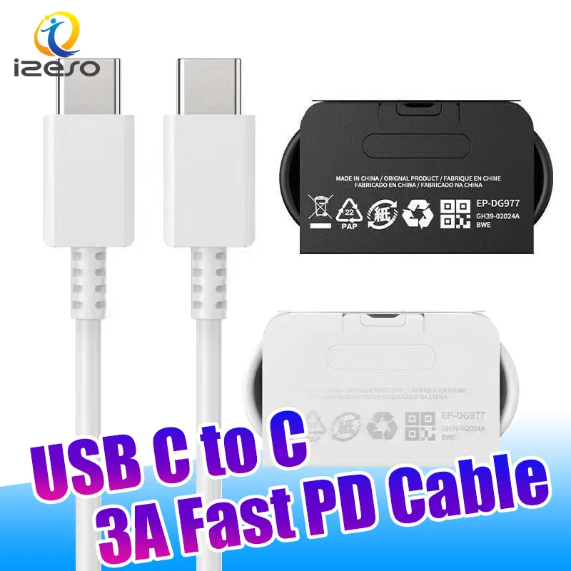 Cabo 3A Tipo C para USB-C 25W PD Cabo de dados de sincronização de carregamento rápido para Samsung S24 S23 S22 iPhone 15 Tipo C Cabos izeso