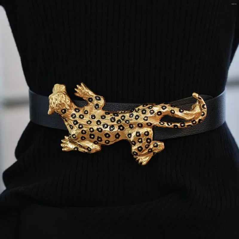 Cintos da pista feminina Fashion Fashion Genuine Leated Leopard Cummerbunds Feminino Corsários de Cortos da cintura Cinturão de decoração
