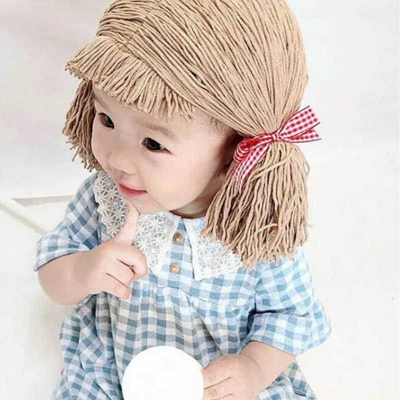 Keepsakes topi anak perempuan Lutu Wig Kuncir Rambut Beanie Wol Buatan Tangan Bayi Anak Aad Dan Aksesori Alat Peraga Fotografi 230516