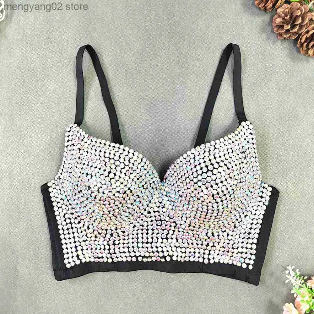 Women's Tanks Camis Summer Quality High End Tops Women Corset Luxury Bling Diamond Push Up Bustier Ladies Crop Top Camis y2k Tank Woman Clothes T230517