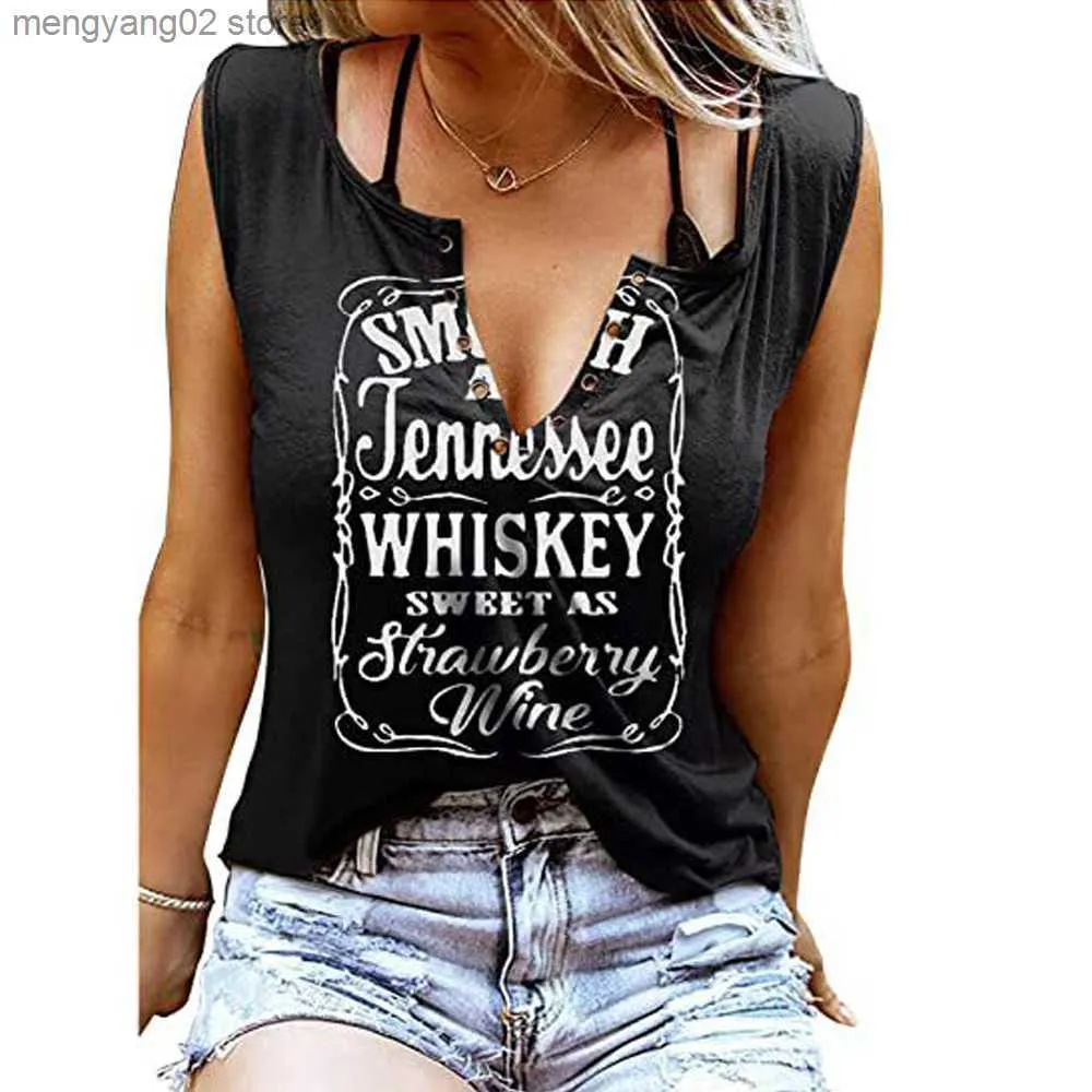 Tanques de mujer Camis Smooth As Tennessee Sweet As Strawberry Wine Tank Tops para mujer Camiseta con cuello en V sexy Música country Tanques de manga corta T230517