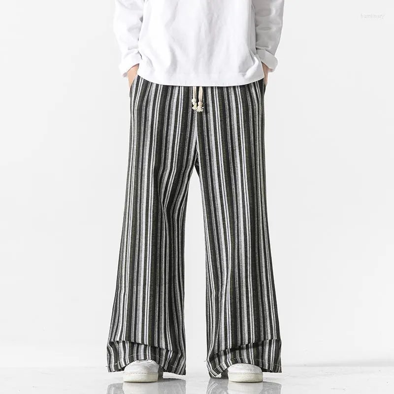 Men's Pants Chinese Light Leg Wide Style Street 2023 Kimono Striped Linen BreathaBle Men ShortS
