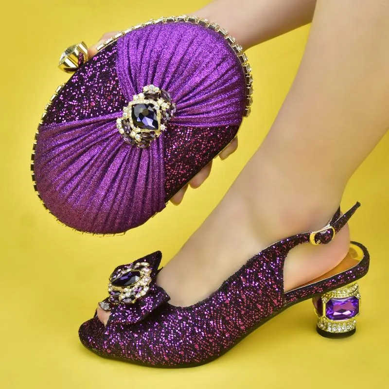 Purple sandals and matching bag on sale