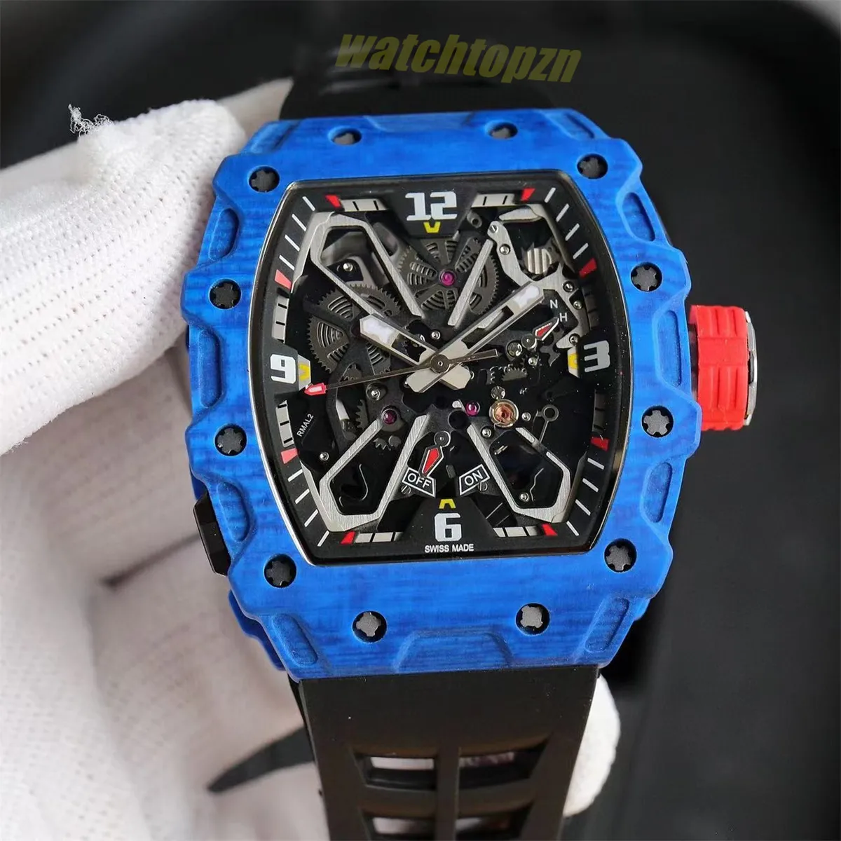 ZY MENS Horloges RM35-03 Wit NTPT Koolstofvezel Ultradunne ultralicht rubberen band saffier kristalglas